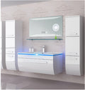 Badmöbel Set Badezimmer schränke Waschbecken Spiegel Weiß LED  Badmöbel Set 90