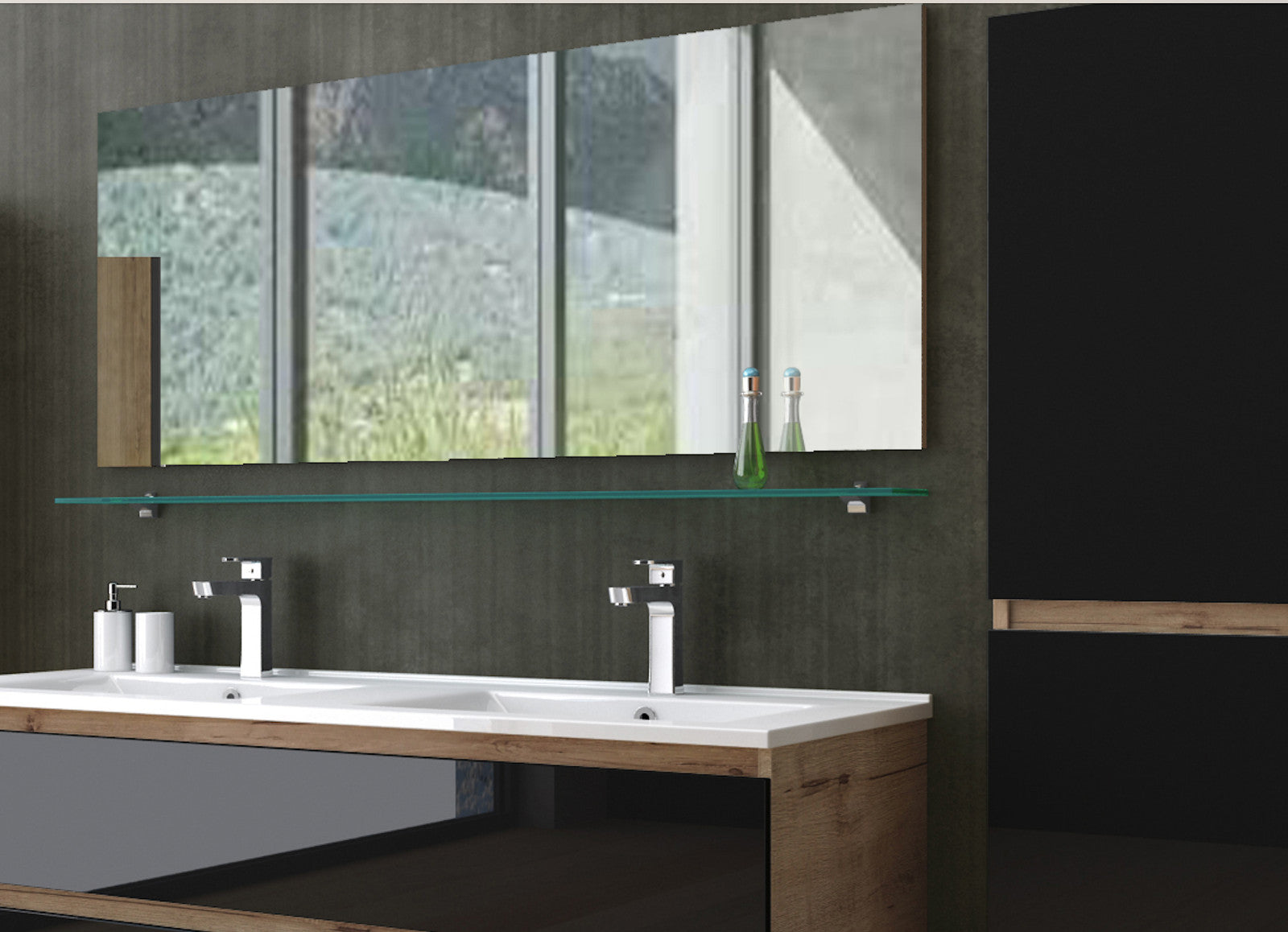 Doppelwaschtisch Schwarz  / Eiche Hochglanz  Doppel Waschbecken Badmöbel Set 120