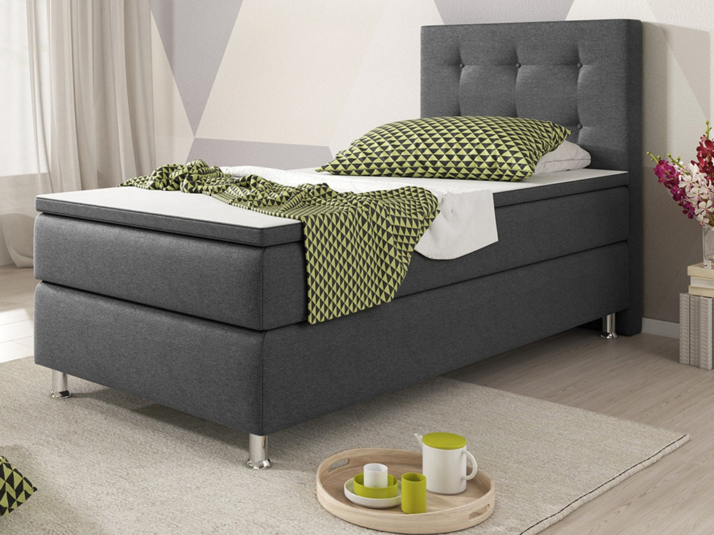 Boxspringbett Bett  90x200 Webstoff Anthrazit Einzelbett Schalafzimmer modern