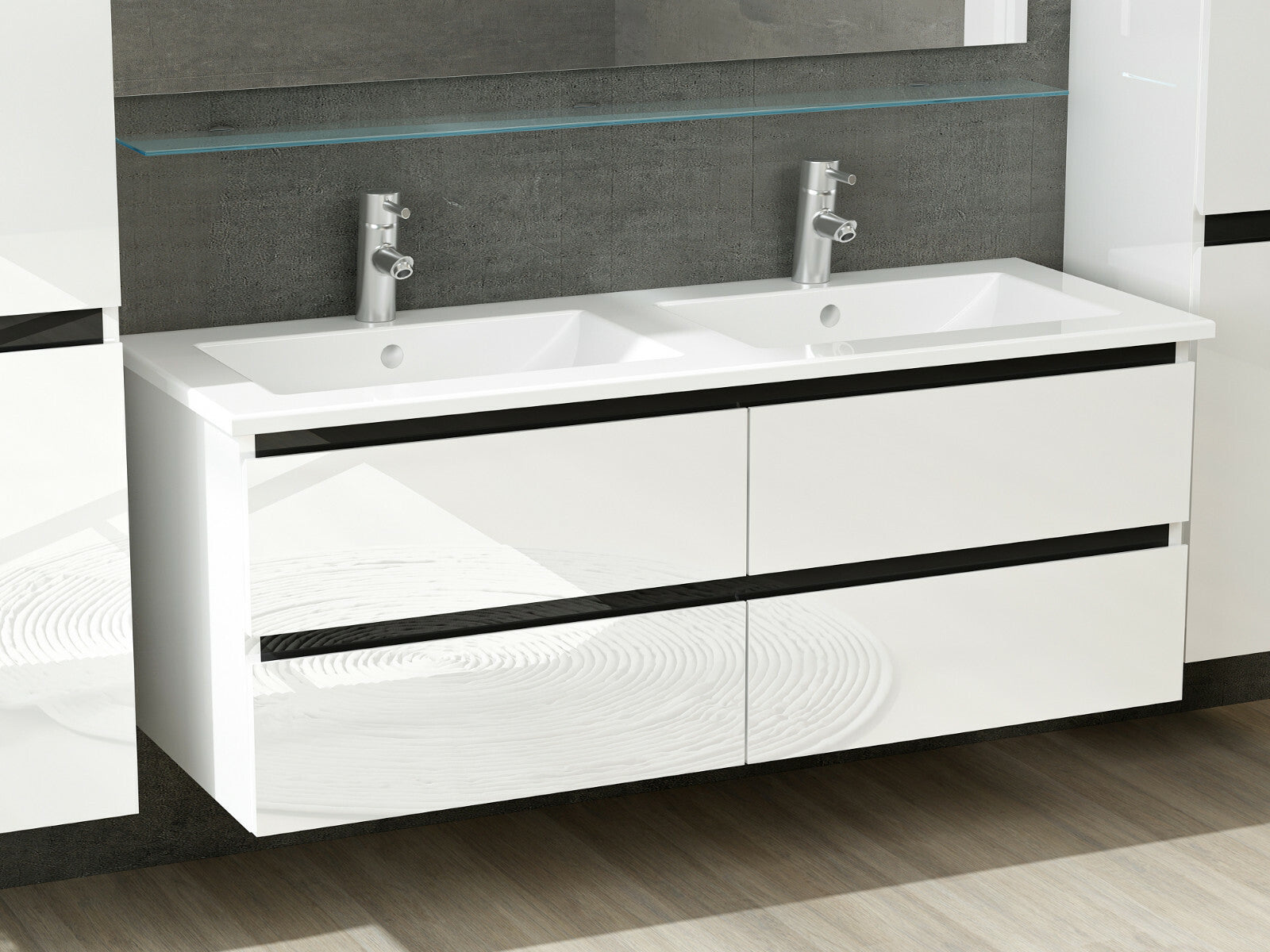 Doppelwaschtisch Weiß Hochglanz Doppel Waschbecken Badezimmer Möbel Badmöbel SeT