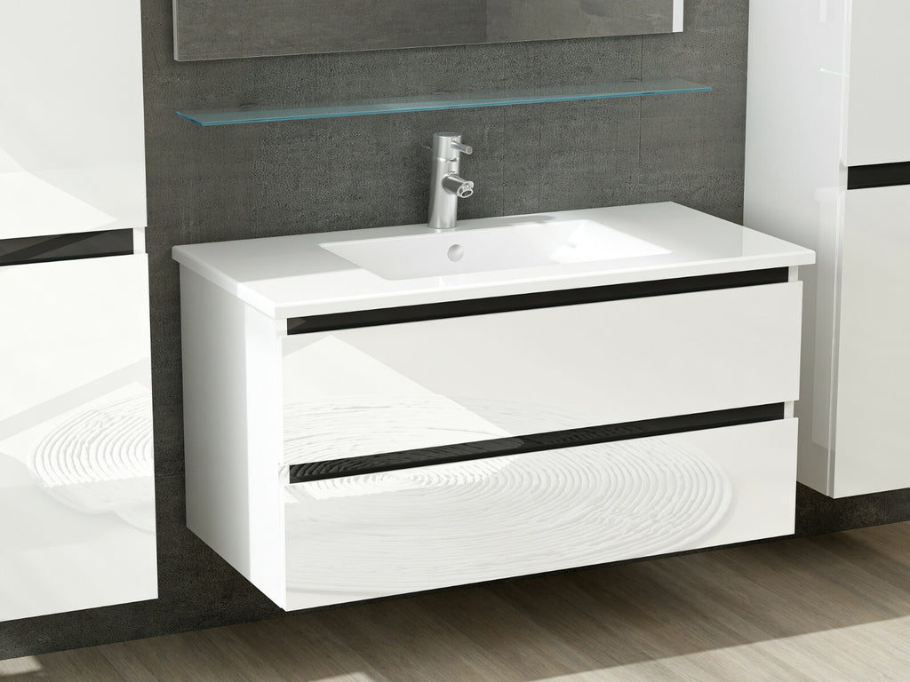 Badmöbel Set Weiss Hochglanz Badezimmermöbel 90 cm bis 8tlg Bad Möbel Badezimmer