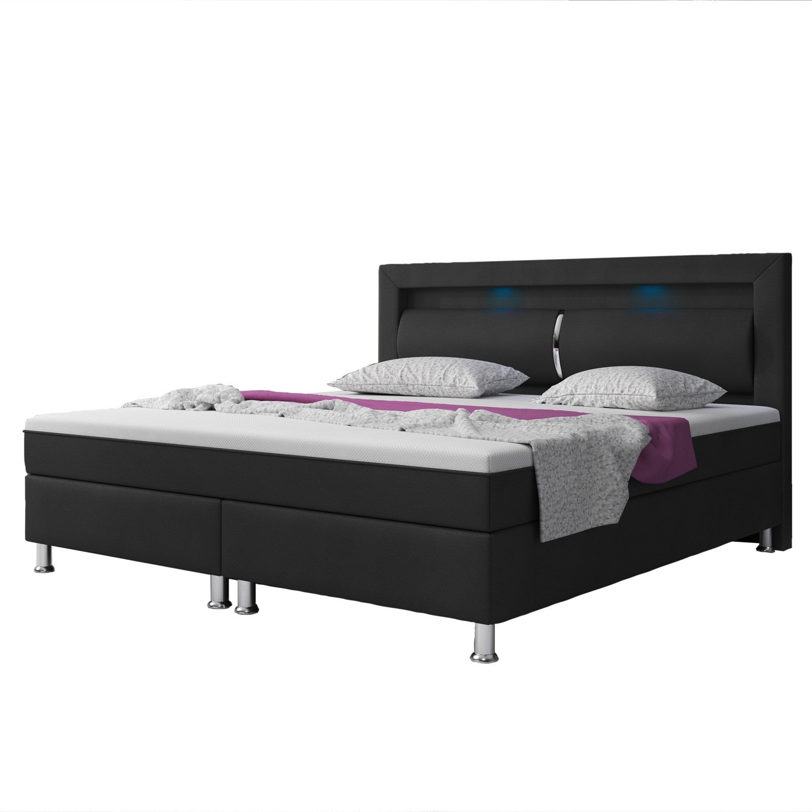 Boxspringbett Milano 180x200 cm Kunstleder Schwarz mit Topper-Optik