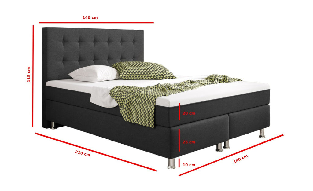 Boxspringbett  Bett 140x200 cm Webstoff Anthrazit mit Topper-Optik Einzelbett