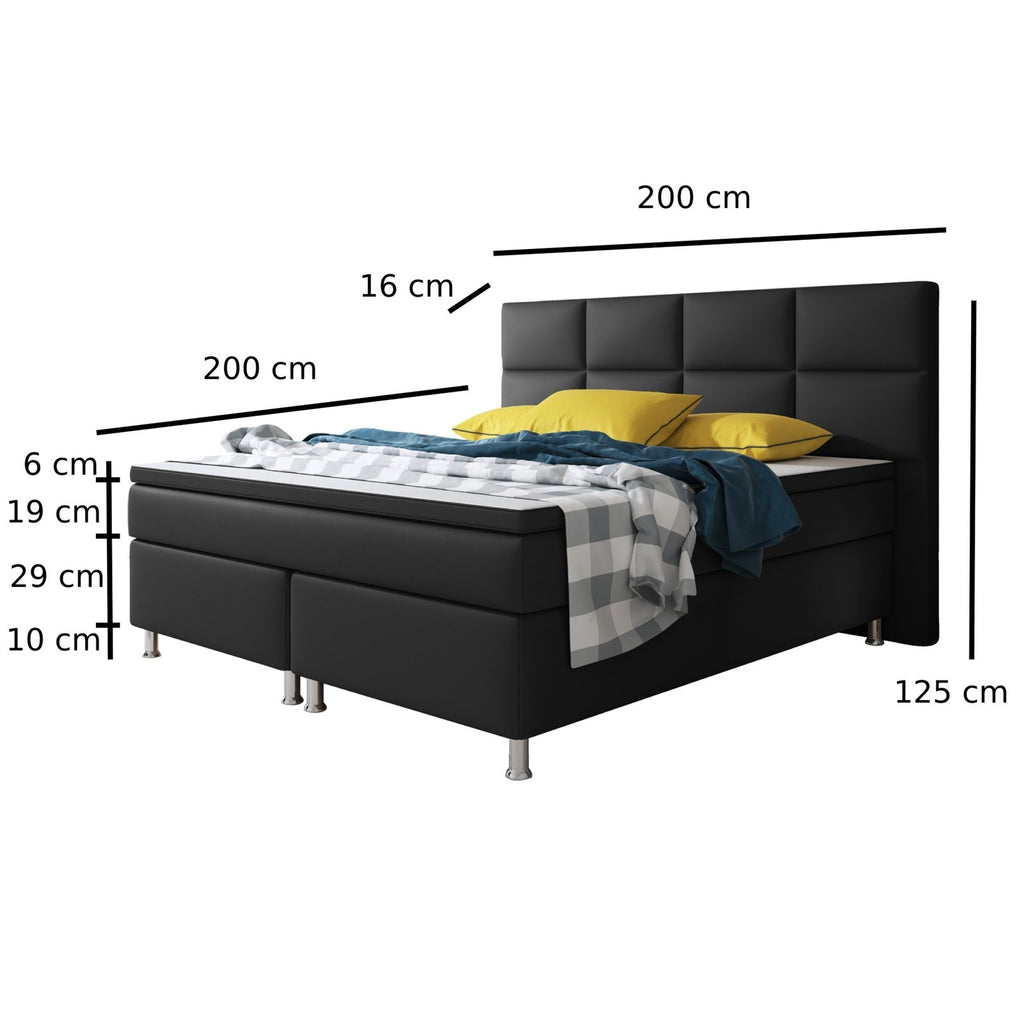 Boxspringbett Bett 180x200 cm Kunstleder Schwarz Doppelbett  Schlafzimmer