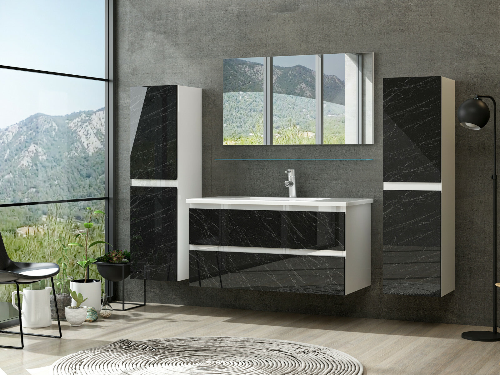 Badmöbel Set Weiss / Marmor Optik Hochglanz Badezimmermöbel 60   90 cm 120 Luuci