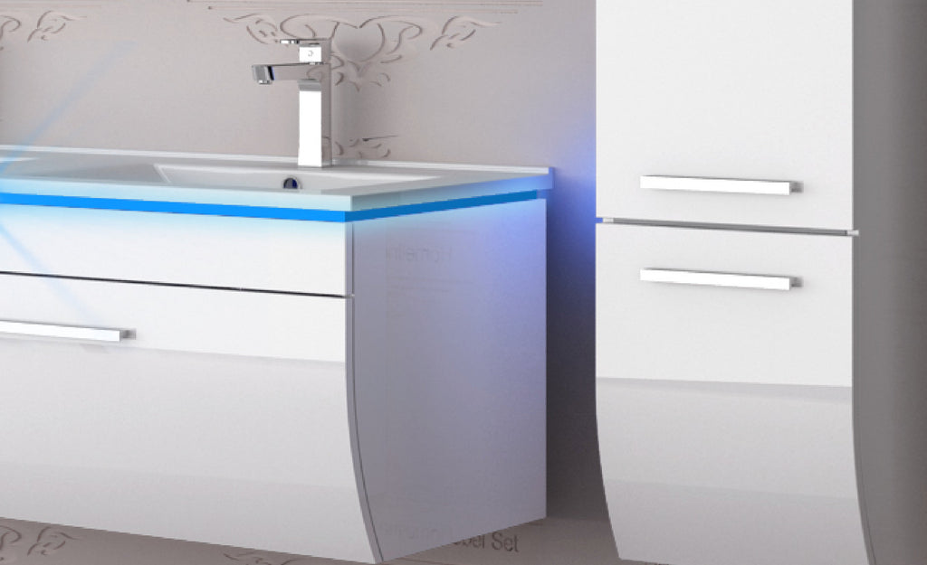 Doppelwaschtisch 240 cm Weiss Hochglanz Doppel Waschbecken Badmöbel Set Led Syts