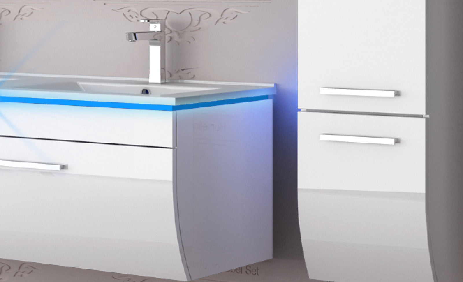 Doppelwaschtisch 240 cm Weiss Hochglanz Doppel Waschbecken Badmöbel Set Led Syts