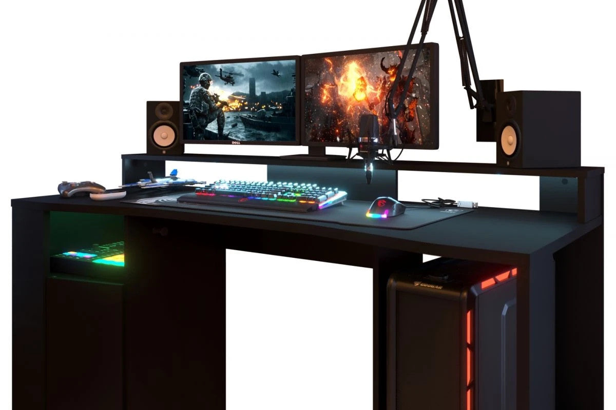 Gaming Set "Gaming2" in schwarz Gamingtisch und Schrank inkl. LED Beleuchtung in