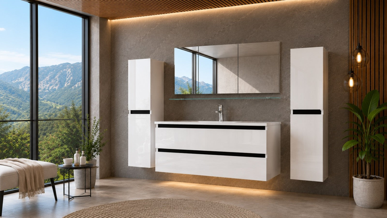 Badmöbel  Set Weiß Hochglanz 6 Teilig Badezimmermöbel 60 cm  90 cm 120 Dennis T