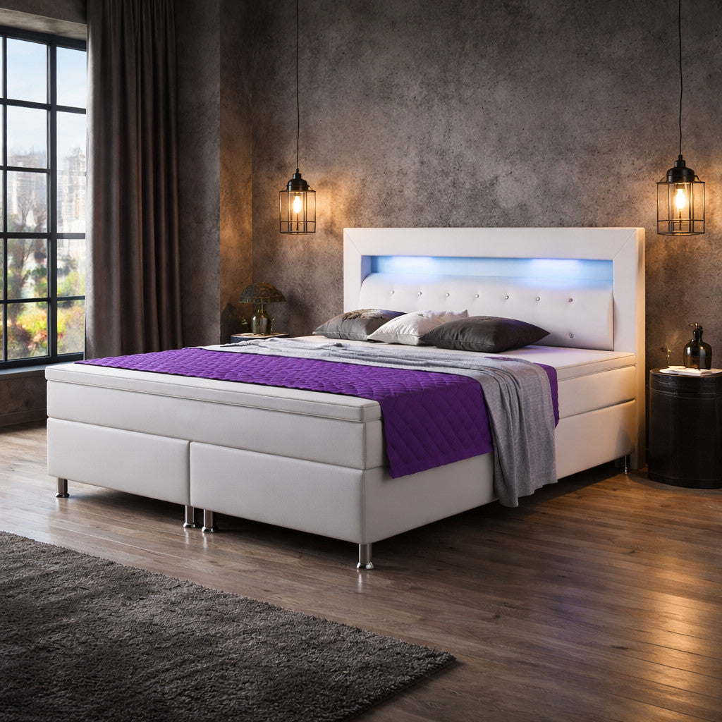 Boxspringbett Monaco 180x200 cm Kunstleder Weiß Komfortbett Hotelbett Doppelbett