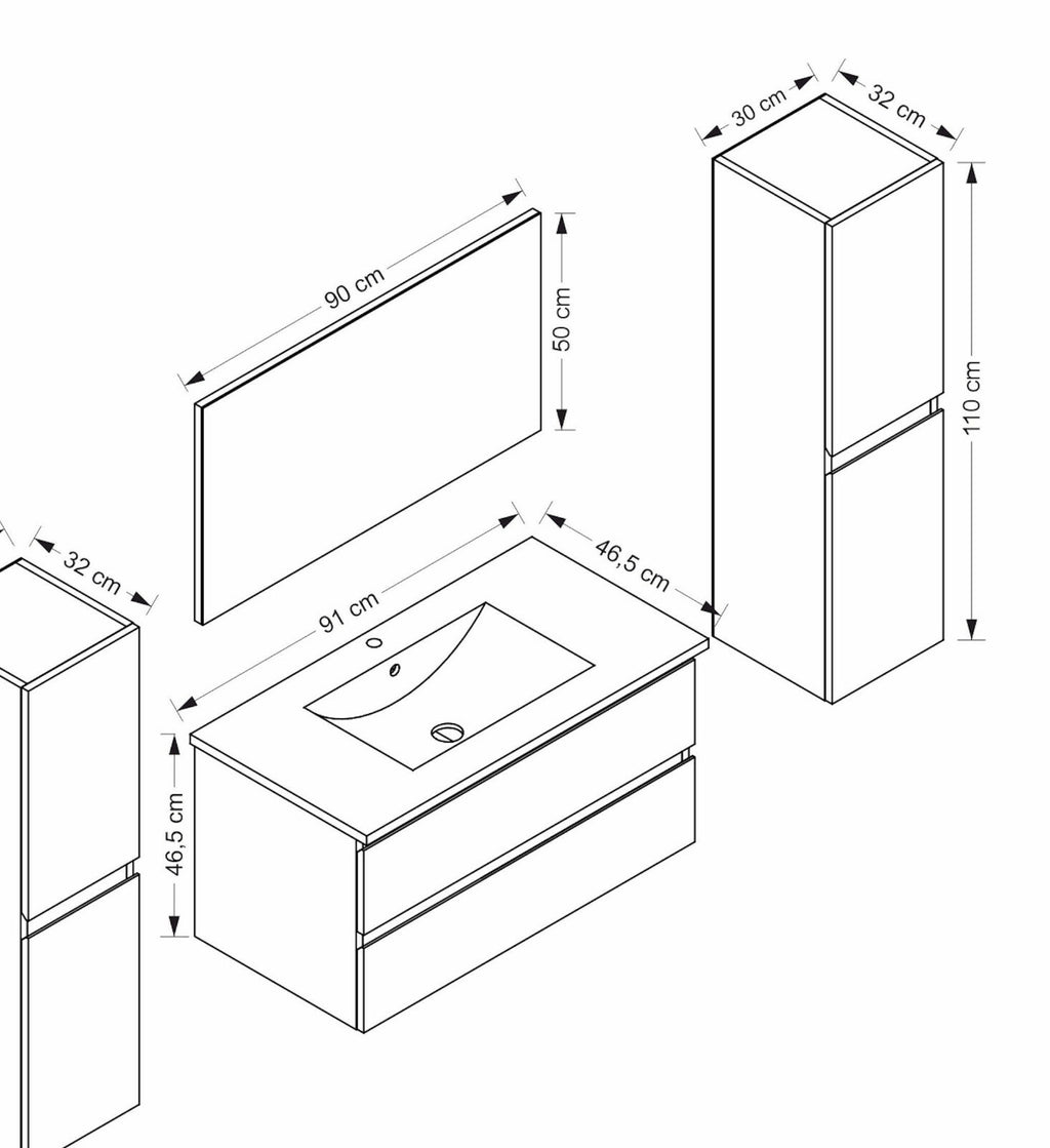 Badmöbel Set Weiss Hochglanz Badezimmermöbel 90 cm bis 8tlg Bad Möbel Badezimmer