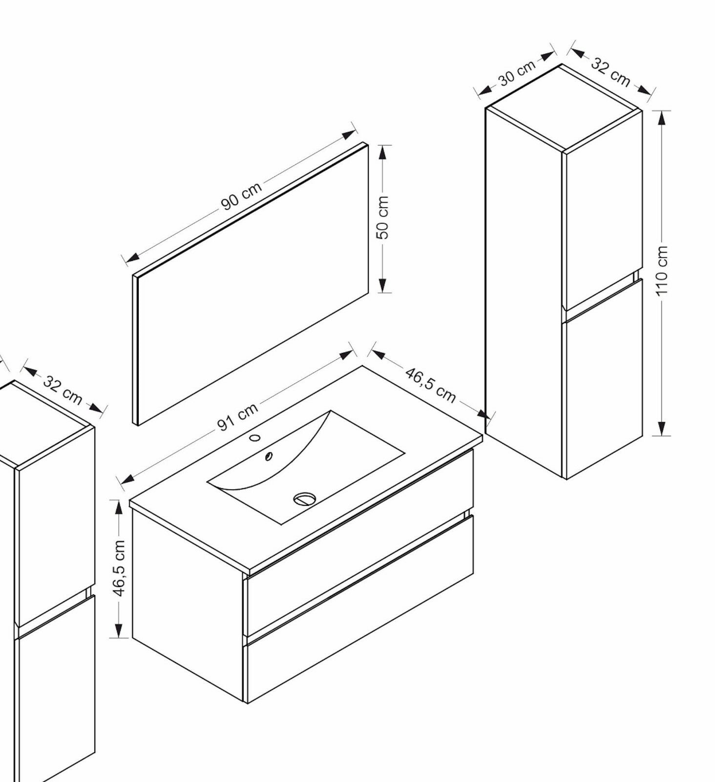 Badmöbel Set Weiss Hochglanz Badezimmermöbel 90 cm bis 8tlg Bad Möbel Badezimmer
