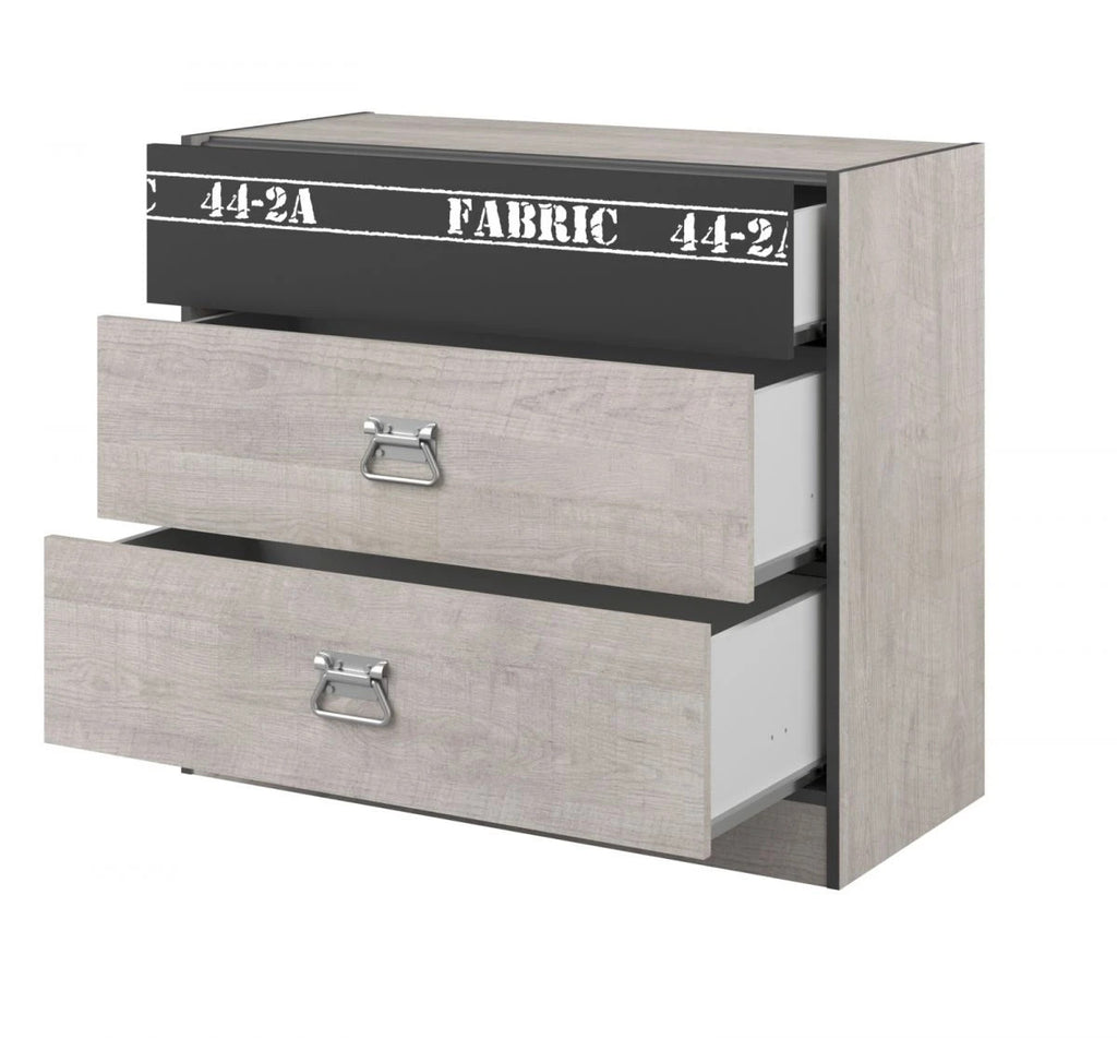 "Fabric1"in Esche grau mit Stauraumbett, Kleiderschrank, Kommode und Nachttisch