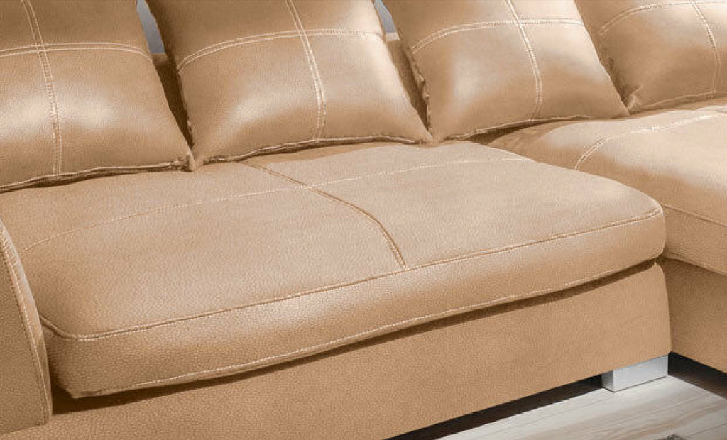 Design Couchgarnitur Beige Sofa K-Leder Eck Sofa Wohnlandschaft Megasofa Rechts