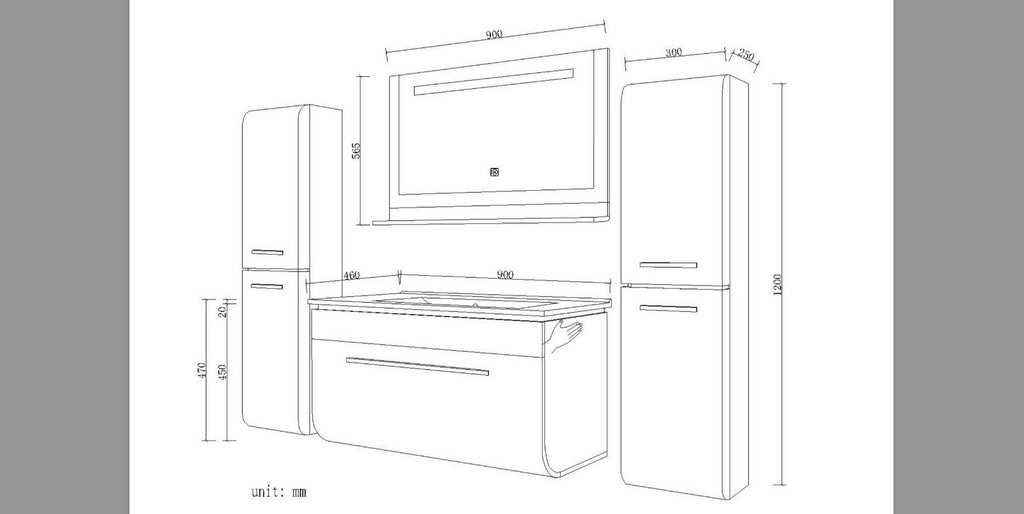 Badmöbel Set montiert Weiss Hochglanz Badezimmermöbel Touch LED  90 cm Bad Set