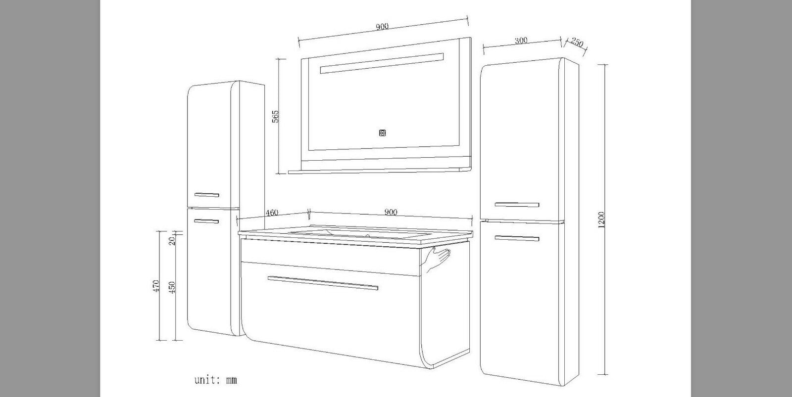 Badmöbel Set montiert Weiss Hochglanz Badezimmermöbel Touch LED  90 cm Bad Set