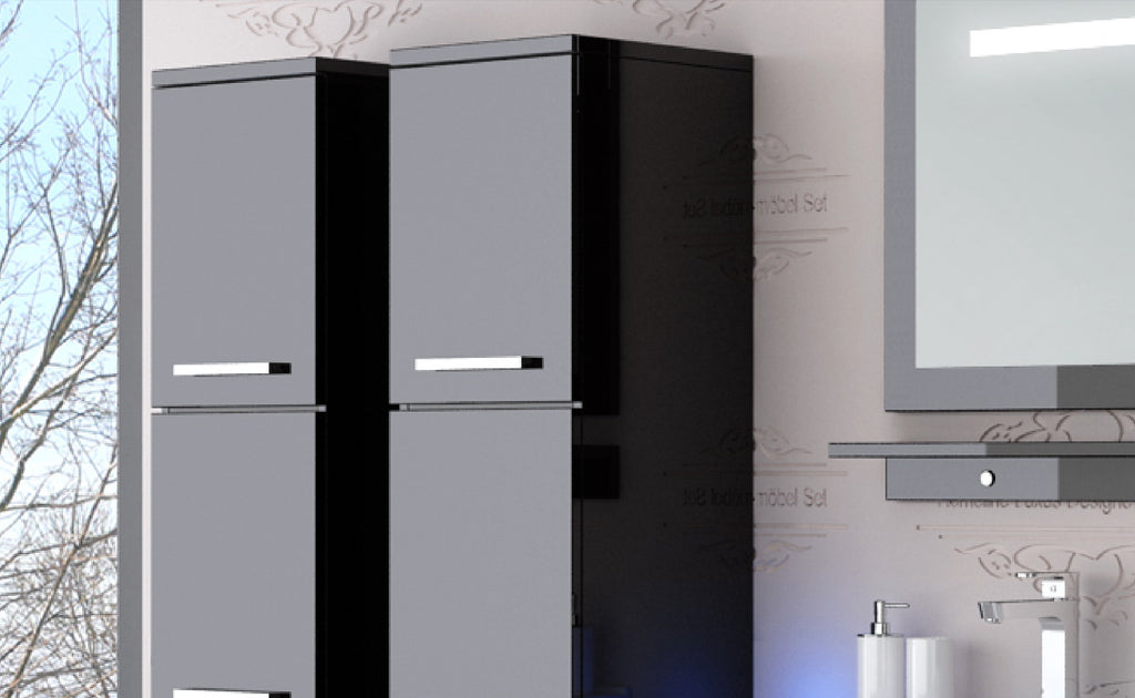 Schwarz Doppelwaschtisch 240 cm Hochglanz Doppel Waschbecken Badmöbel Set Led SY