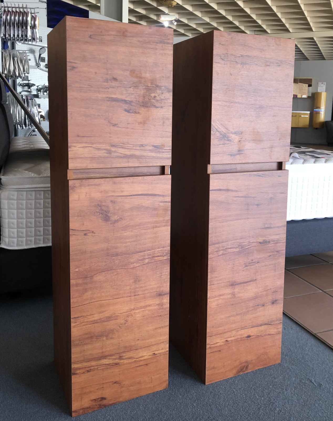 120 cm Badmöbel Set Eiche / Schwarz  Weiß Hochglanz LED Badezimmermöbel Komplett