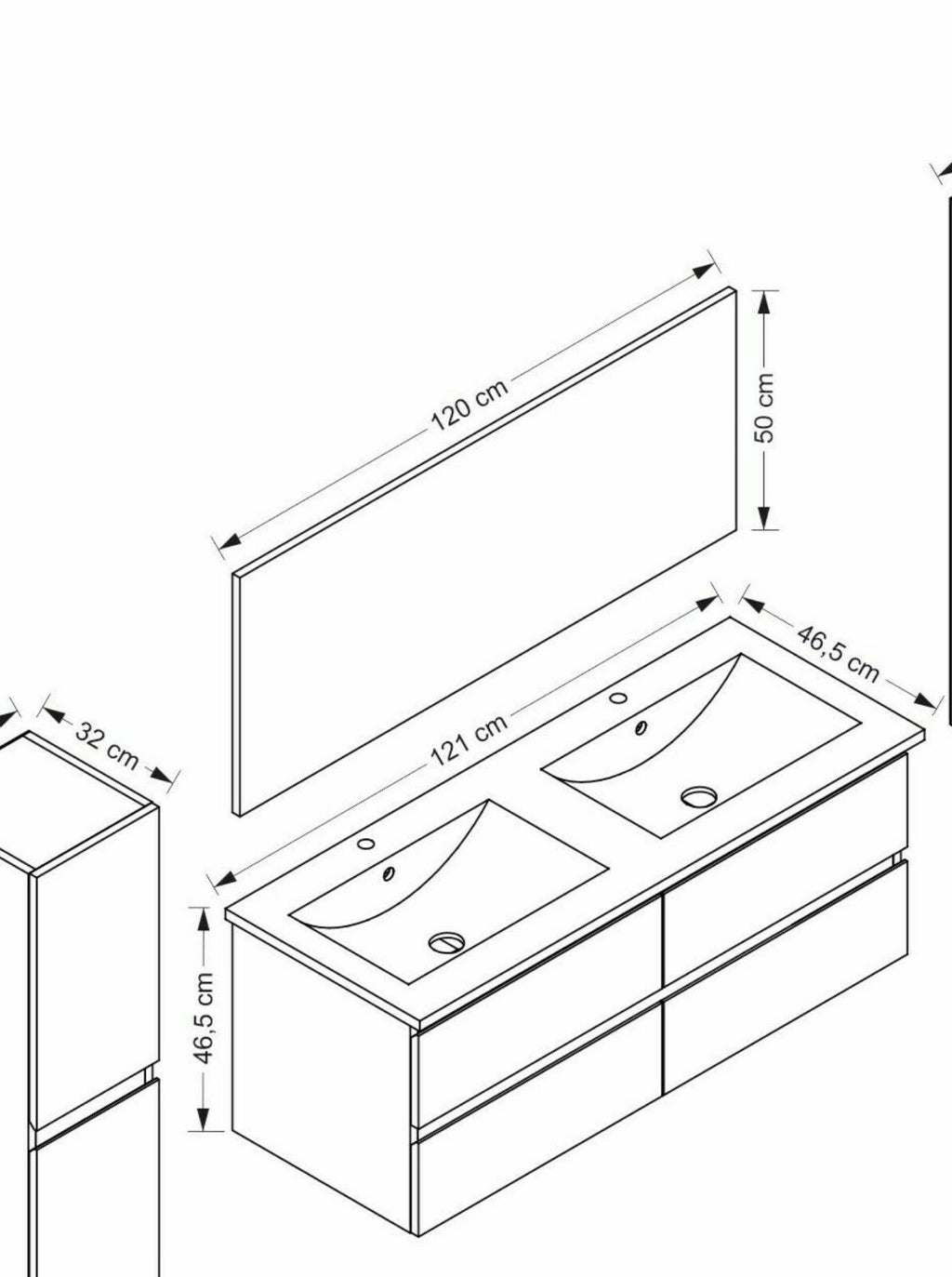 Badmöbel Set Schwarz Hochglanz Badezimmermöbel 120 cm bis 8 Tlg doppelwaschtisch