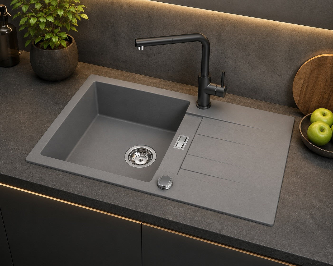 Granitspüle Küchenspüle Armatur Granit Siphon Einbauspüle Spülbecken Spüle76x44