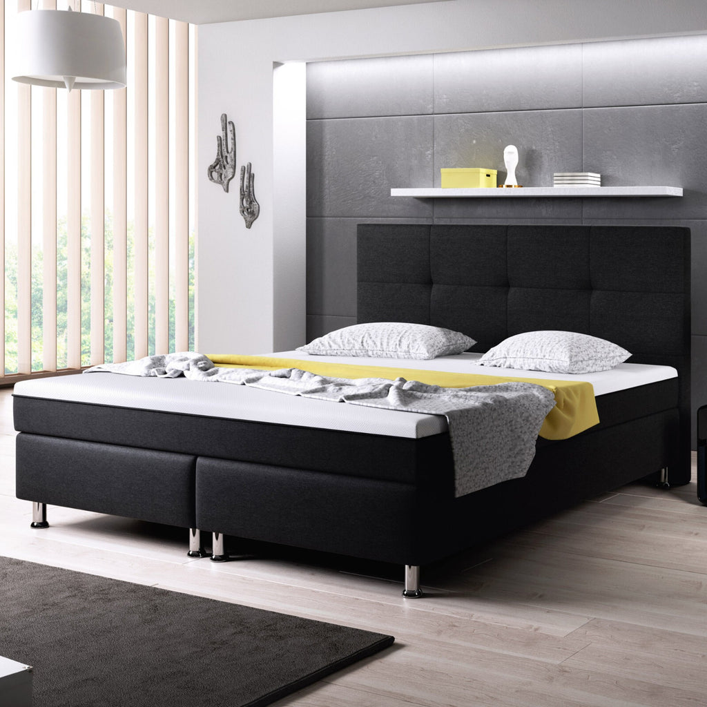 Boxspringbett 180x200 Schwarz Bett Komfortbett Hotelbett Stoff Bett Texas 31733