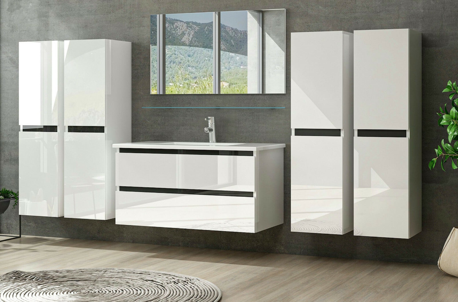 Badmöbel Set Weiss Hochglanz Badezimmermöbel 90 cm bis 8tlg Bad Möbel Badezimmer