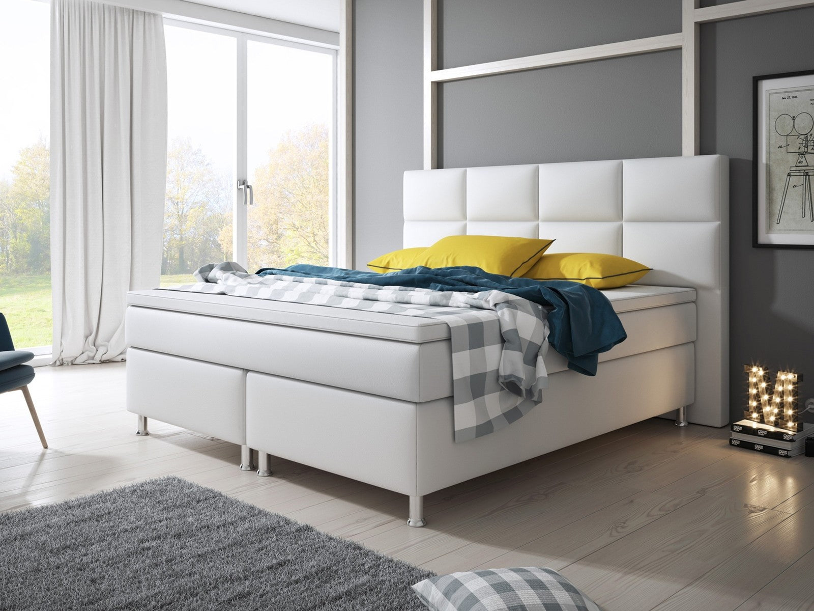 Boxspringbett Bett 180x200 cm Kunstleder Weiß Doppelbett  Schlafzimmer modern