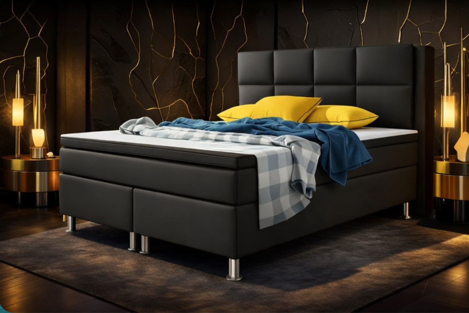 Boxspringbett Bett 180x200 cm Kunstleder Schwarz Doppelbett  Schlafzimmer