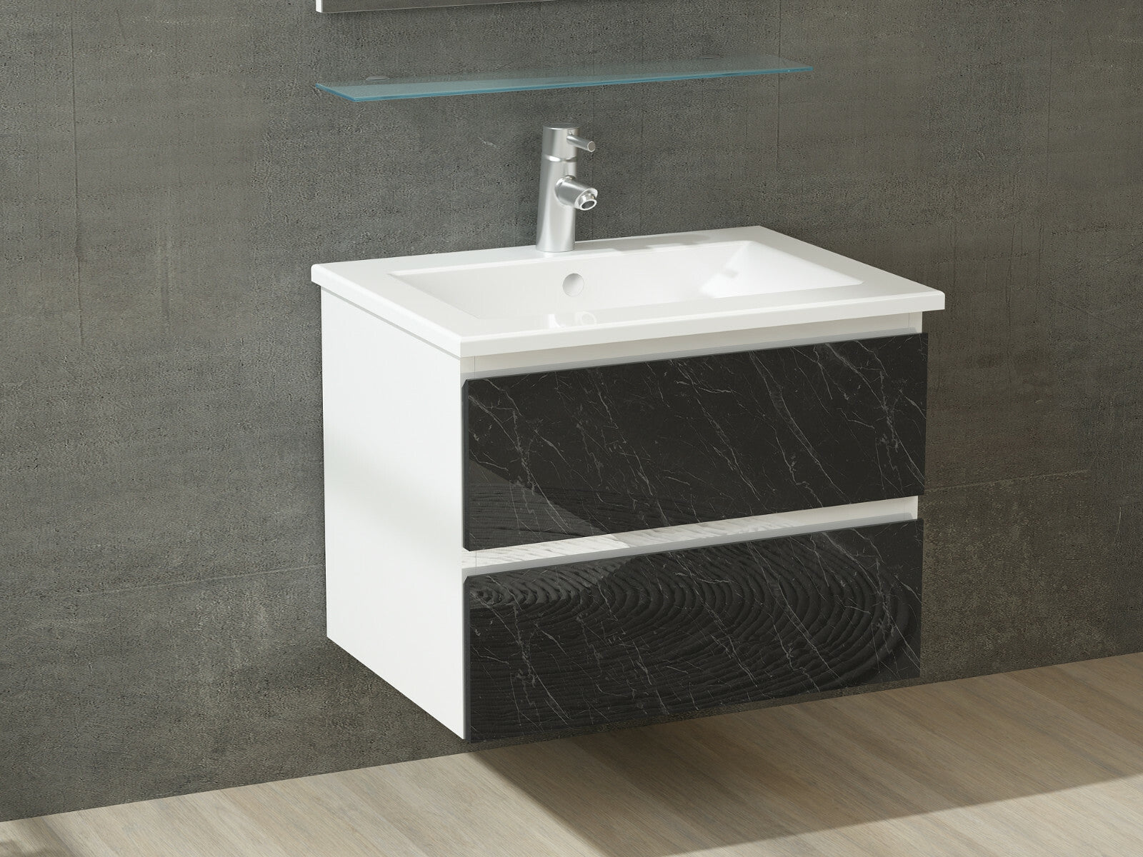 Badmöbel Set Weiss / Eiche / Schwarz Hochglanz Bad Badezimmermöbel 60- 90-120 cm