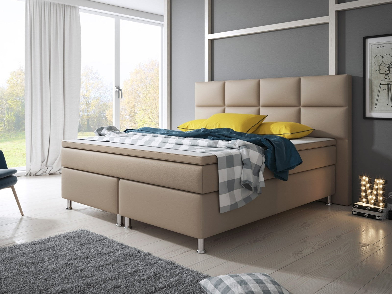 Boxspringbett Bett 180x200 cm Kunstleder Muddy beig Doppelbett  Schlafzimmer