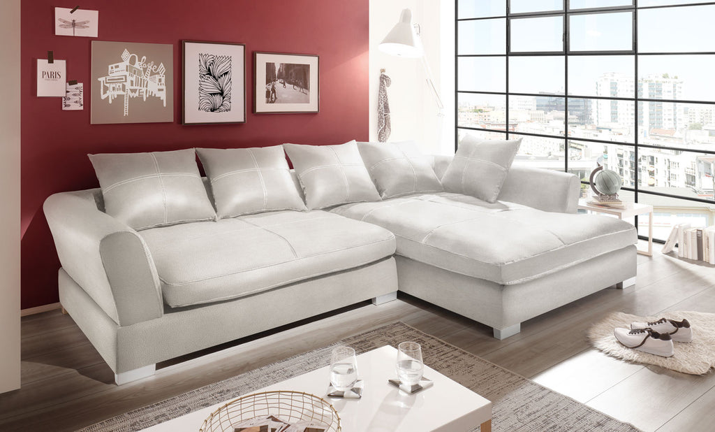 Design Couchgarnitur Weiss Sofa K-Leder Eck Sofa Wohnlandschaft Megasofa Rechts