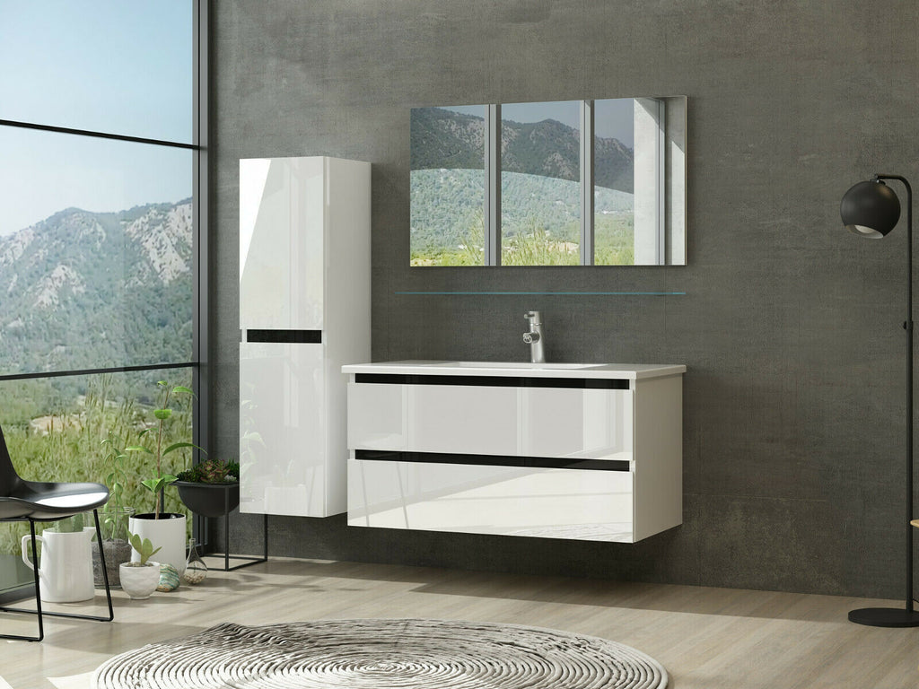 90 Badmöbel Set Komplett 90cm Hochglanz Badezimmermöbel 5 Teilig Bad 90 cm Bad T