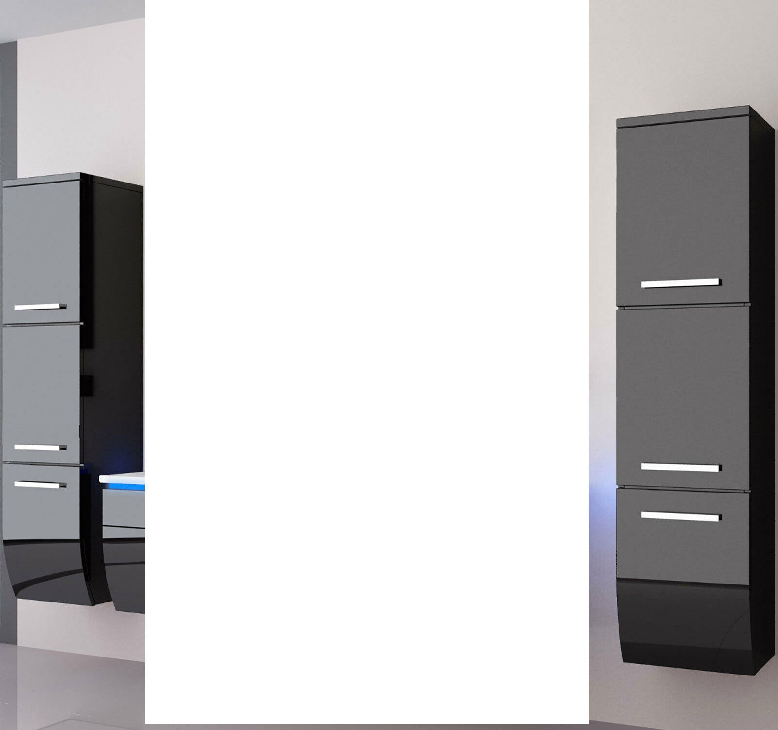 2x Seitenschrank Hochschrank Badmöbel Glanz Badschrank Schwarz 110 cm