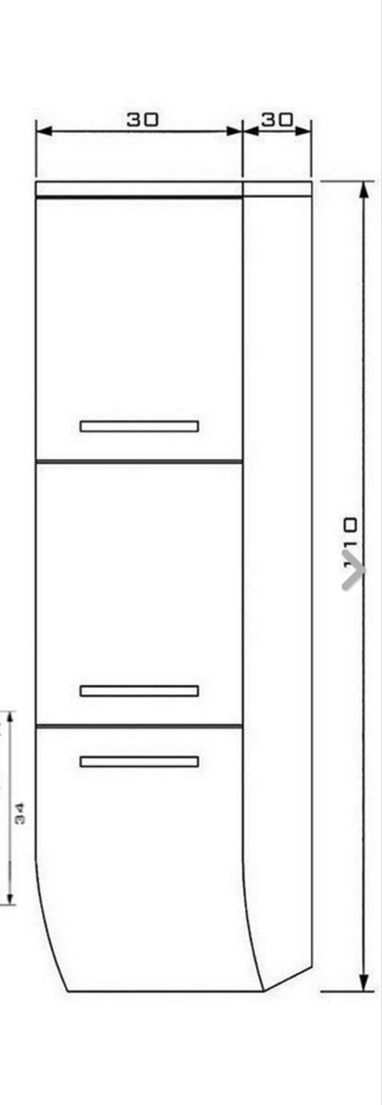 2x Seitenschrank Hochschrank Badmöbel Glanz Badschrank Schwarz 110 cm