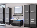 Badmöbel Set Schwarz 180 cm Hochglanz Waschbecken Spiegel Komplett Bad LedSystem