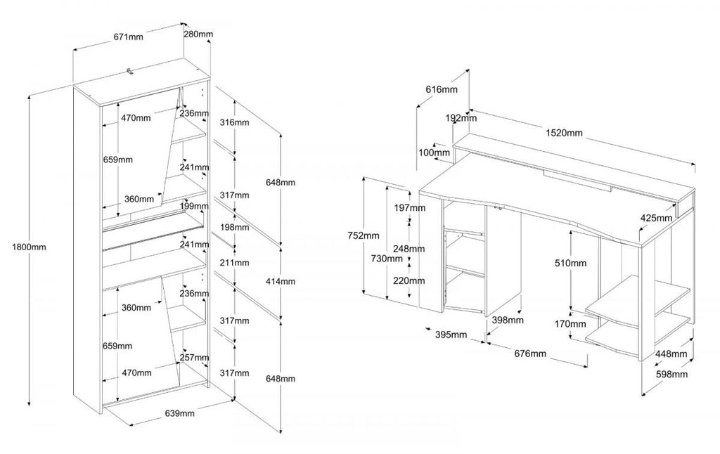 Gaming Set"Gaming1"in schwarz Gaming Schreibtisch und 2x Schrank,LED Beleuchtung