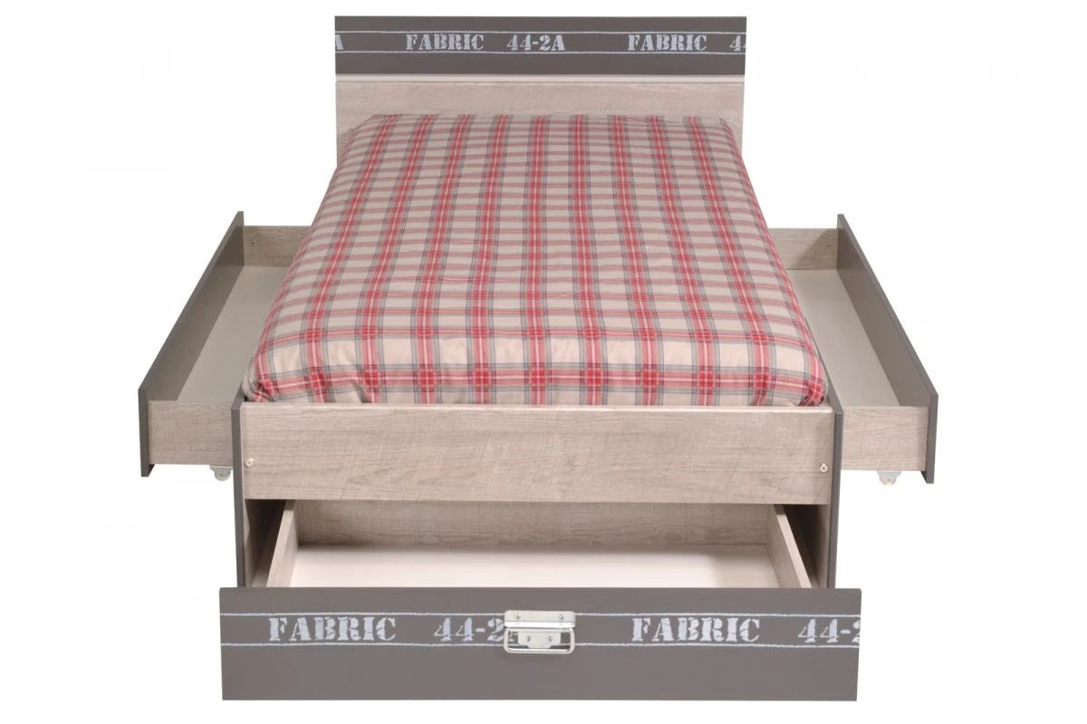"Fabric1"in Esche grau mit Stauraumbett, Kleiderschrank, Kommode und Nachttisch