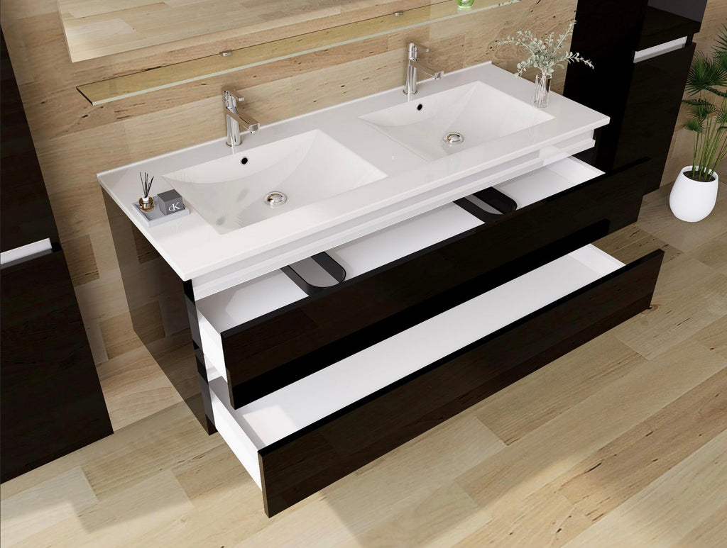 Badmöbel Set Schwarz doppelwaschtisch doppelwaschbecken Kosmetik Spiegel 120 cm