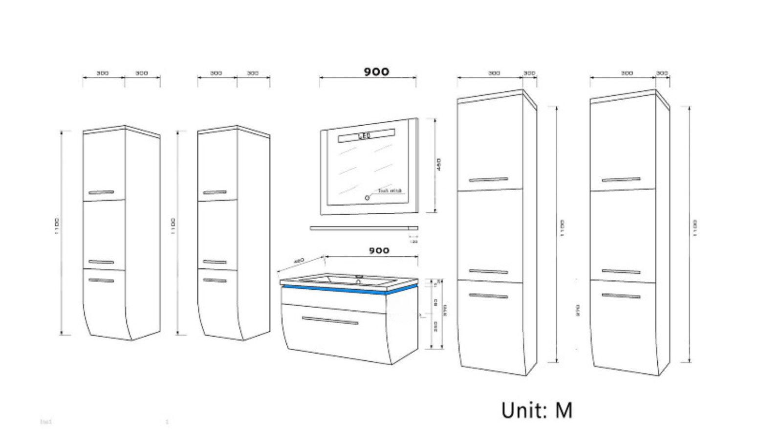 Badmöbel Set Weiss 215 cm Hochglanz Waschbecken Spiegel Komplett Bad Led System.