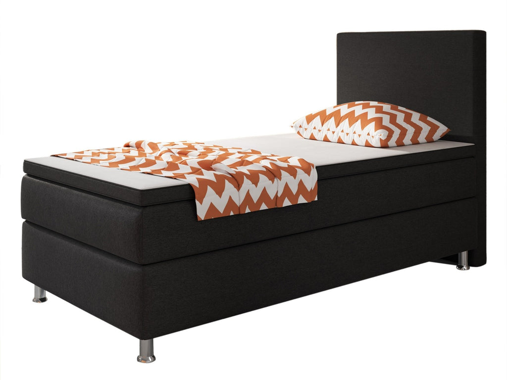 Boxspringbett Bett  90x200 Webstoff Schwarz Einzelbett Schlafzimmer modern