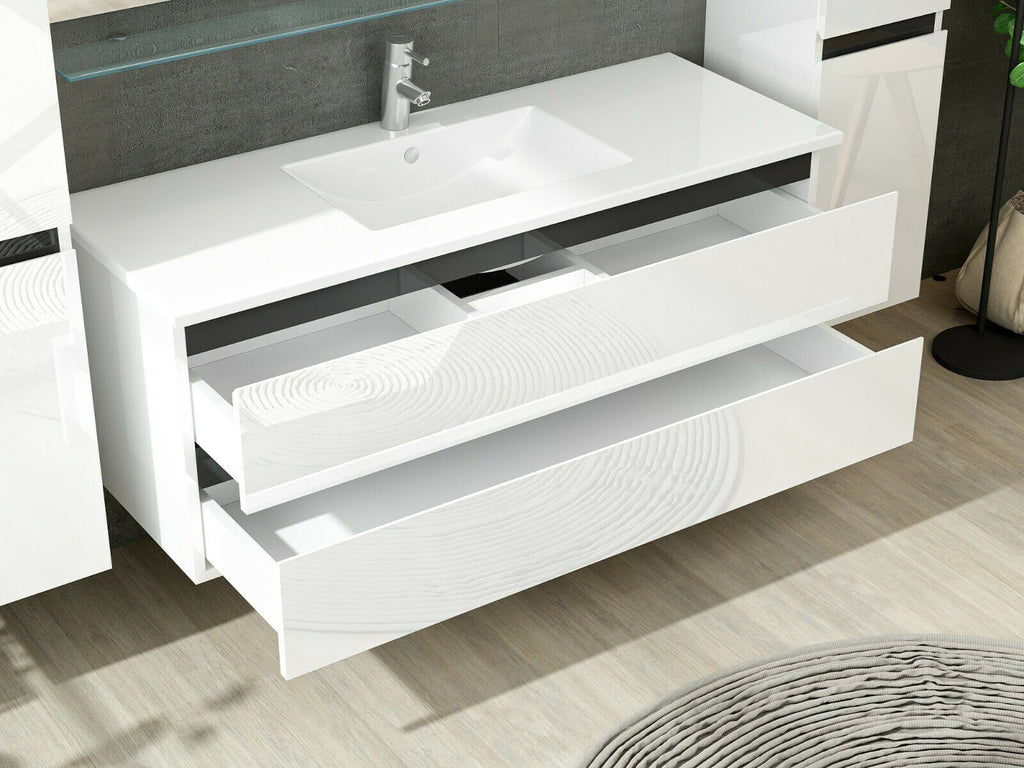 Badmöbel  Set Weiß Hochglanz 6 Teilig Badezimmermöbel 60 cm  90 cm 120 Dennis T