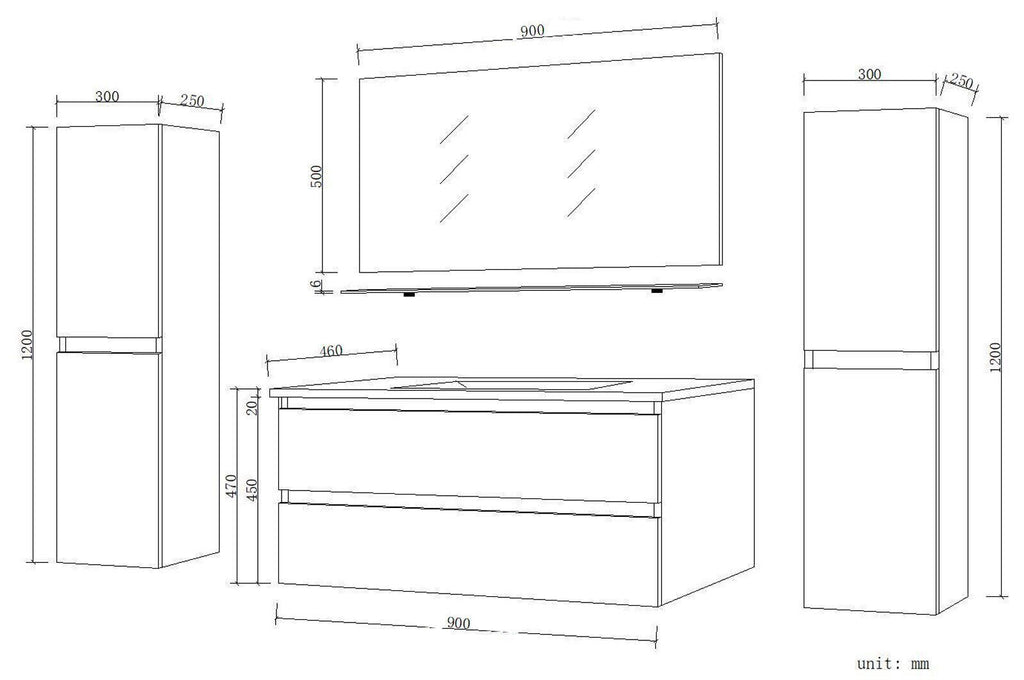 Badmöbel Set 90 cm  Eiche / Schwarz Hochglanz Badezimmermöbel 90 cm Badezimmer