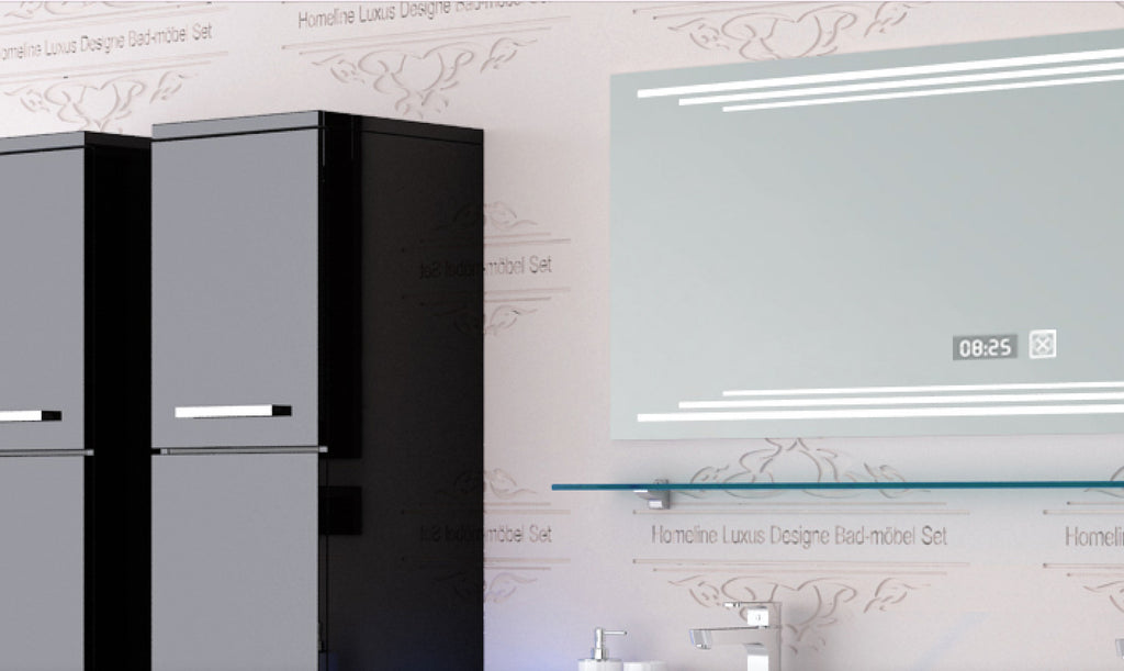 Doppelwaschtisch Doppelwaschbecken Waschbecken 240 cm Schwarz LED  Badmöbel Set