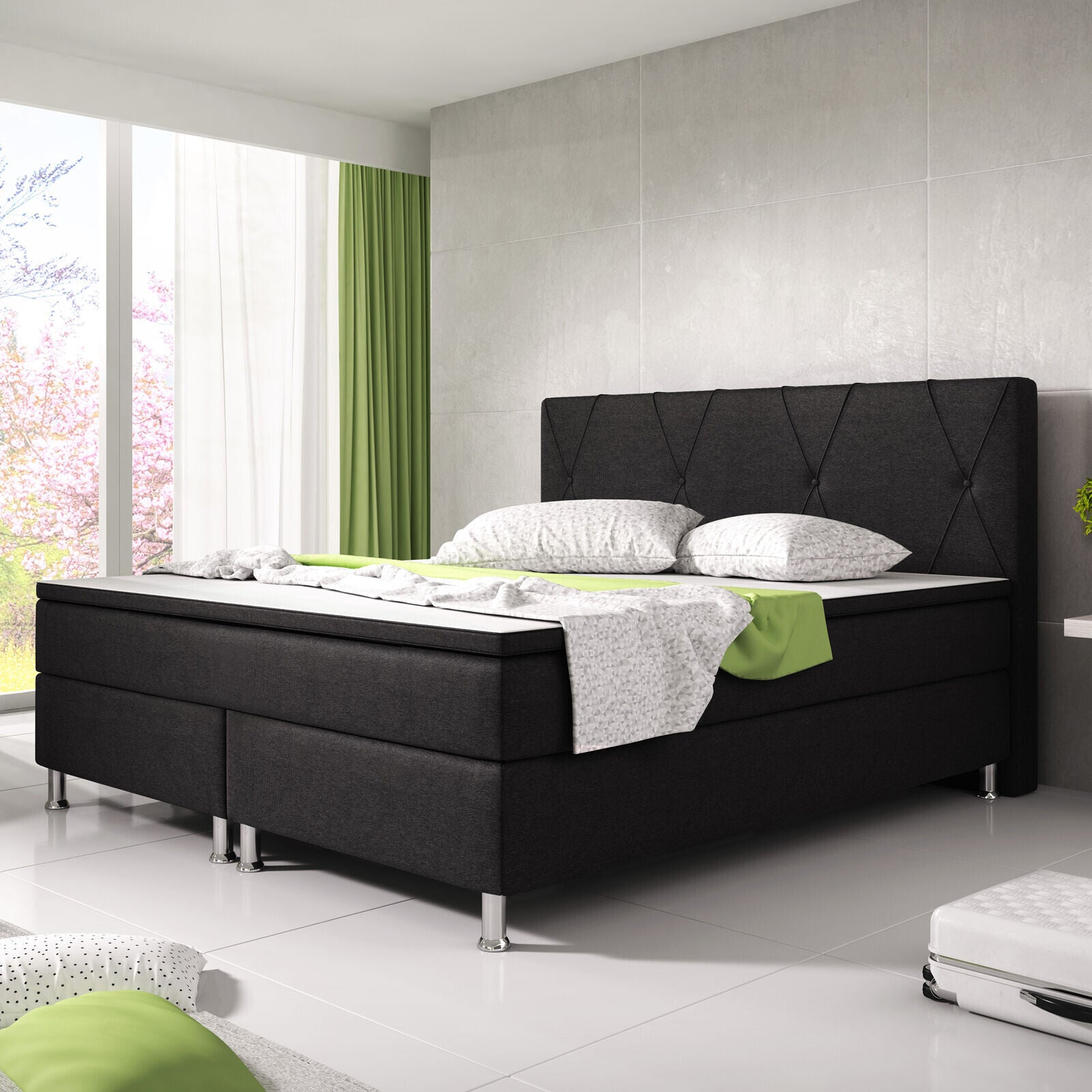 Boxspringbett 180x200 Schwarz Bett Komfortbett Hotelbett Stoff Bett Bayern 31731