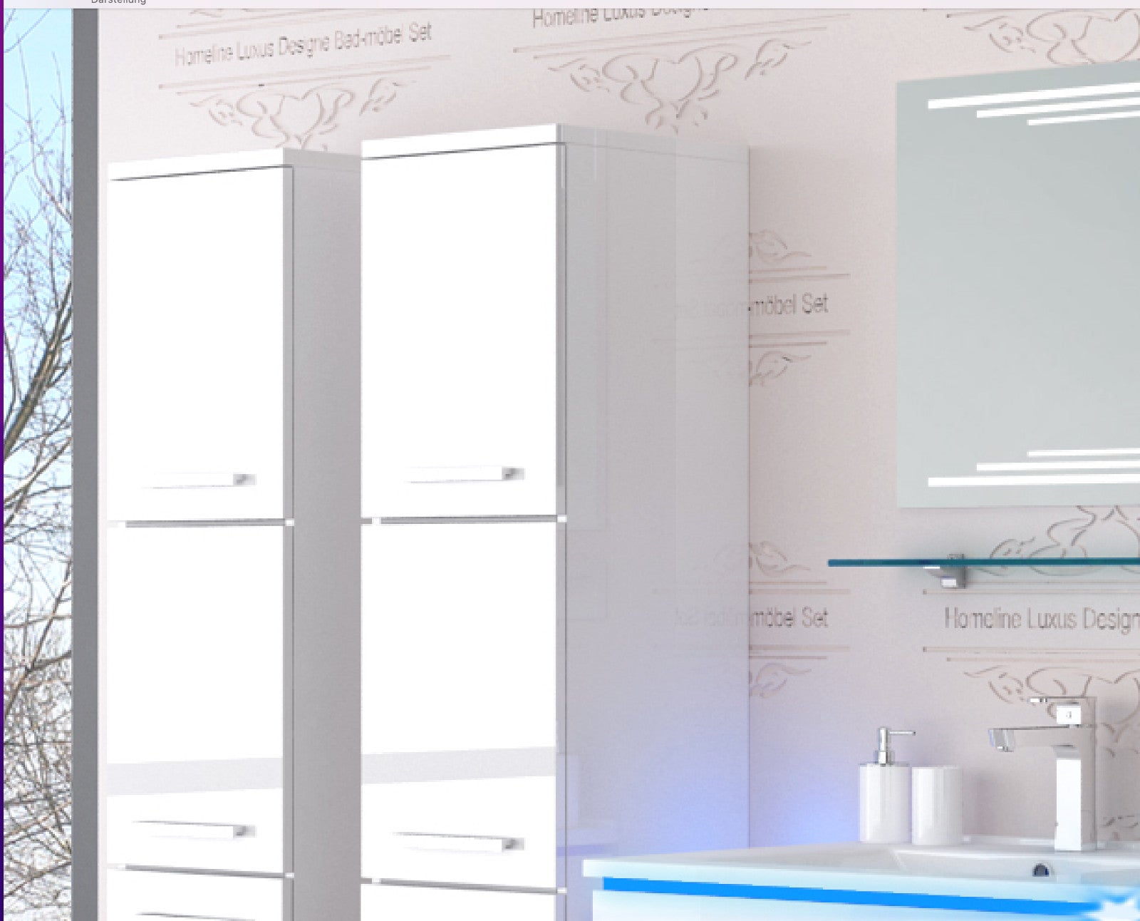 Doppelwaschtisch Doppelwaschbecken Waschbecken 240 cm Weiß LED  Badmöbel Set 120
