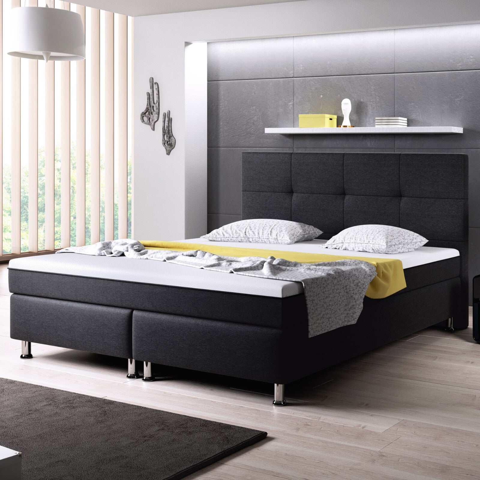 Boxspringbett 180x200 Schwarz Bett Komfortbett Hotelbett Stoff Bett Texas 31733