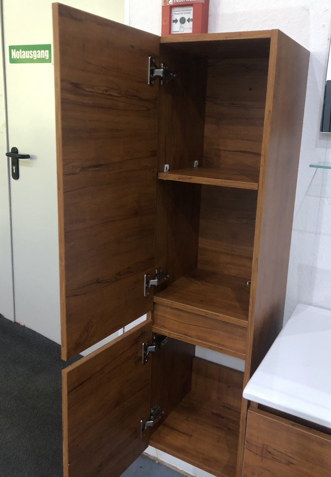 120 cm Badmöbel Set Eiche / Schwarz  Weiß Hochglanz LED Badezimmermöbel Komplett
