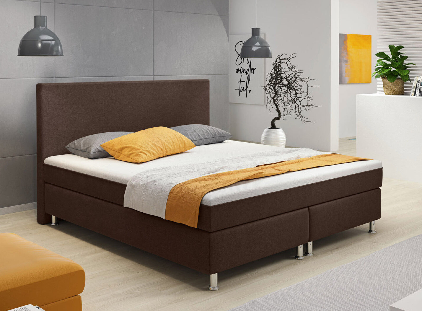 Boxspringbett 180x200 cm Braun Bett Komfortbett Hotelbett Stoff Bett London31736