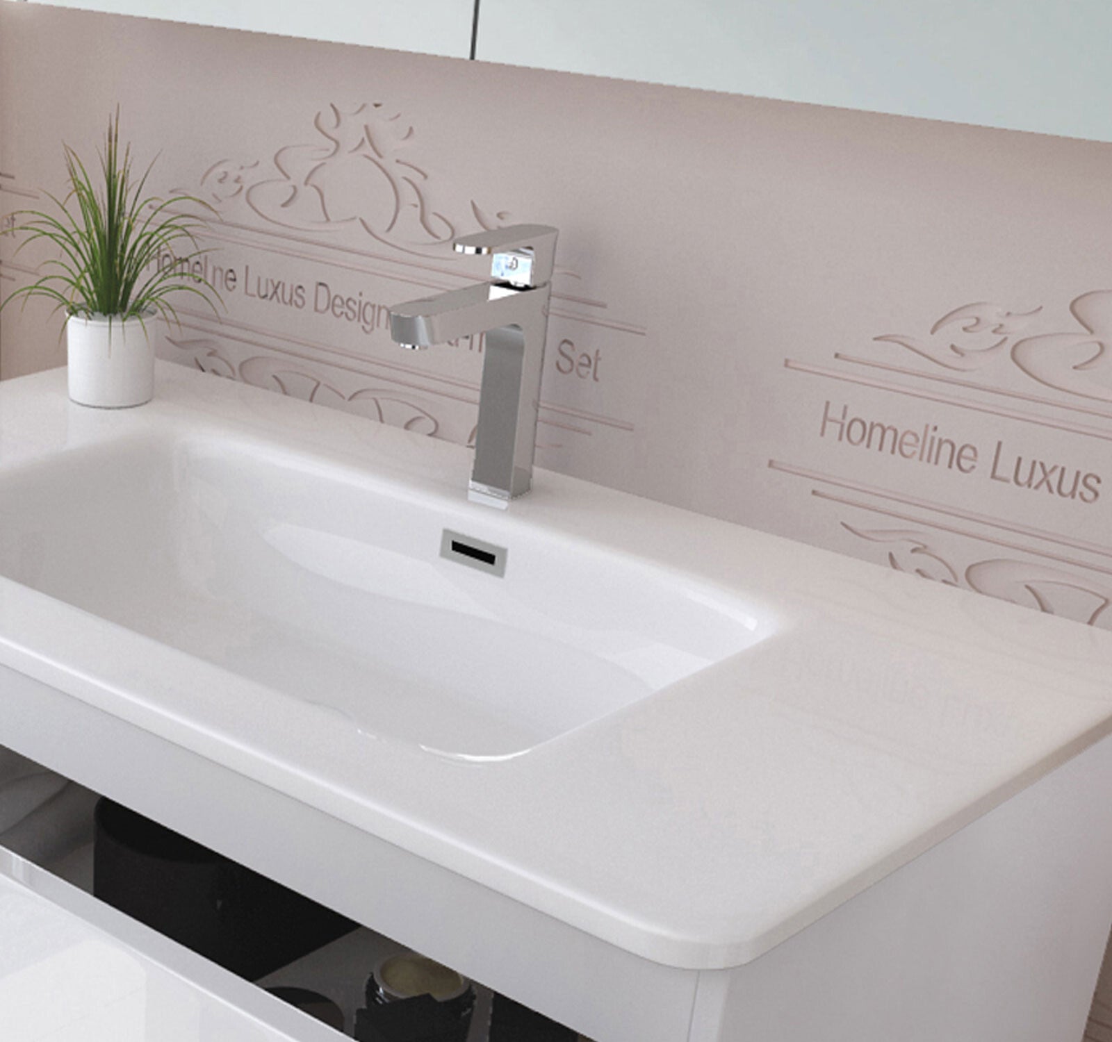 Badezimmermöbel set  Badmöbel  Hochglanz Spiegelschrank Keramik Weiß LED 90 cm