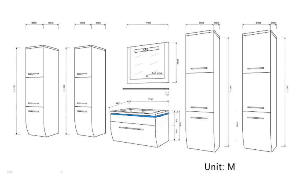 Badmöbel Set Badezimmer Schrank Waschbecken Spiegel Schwarz LED  Badmöbel Set